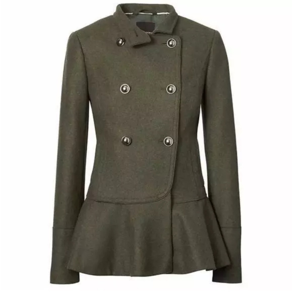 NWT Banana Republic Melton Peplum Military Wool-blend Coat XS Green